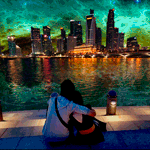 99px.ru аватар Мужчина с девушкой сидят в обнимку, смотря на город на фоне космоса