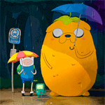 Аватар Герои мультика Время Приключений / Adventure Time под зонтиком, стоя под дождем
