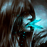 99px.ru аватар Девушка с голубыми крыльями насекомого во рту, художница NanFe