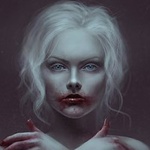 Аватар Вампирша с белыми волосами и кровью у рта