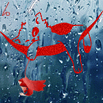 99px.ru аватар Котенок с осенним листиком в лапе спит в гамаке на фоне капель дождя