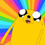99px.ru аватар Jake / Джейк из мультфильма Время Приключений / Adventure Time на фоне радужных лучей