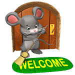 99px.ru аватар Мышонок подметает коврик около входных дверей с текстом WELCOME (Добро пожаловать)