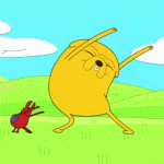 99px.ru аватар Джейк пес / Jake the Dog из мультика Время Приключений / Adventure Time танцует рядом с жуком