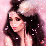 99px.ru аватар Девушка с летящими лепестками сакуры с диадемой и розовым цветком на голове