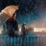 99px.ru аватар Девушка с зонтом и рядом котенок сидят под дождем