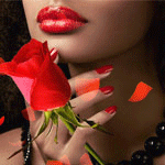 99px.ru аватар Девушка с красной помадой на губах держит розу в руке