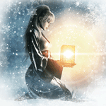 99px.ru аватар Девушка с горящим фонарем в руках сидит в снегу