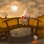 Аватар Мумий тролль стоит на мостике и ждет когда поплывет кораблик