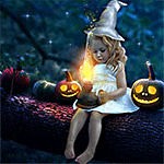 99px.ru аватар Девочка с горящей лампой в руках сидит на дереве в окружении светящихся тыкв