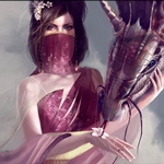 99px.ru аватар Девушка-брюнетка с цветком в волосах, маской на лице дает дракону цветок
