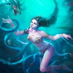 Аватар Девушка-брюнетка под водой с водяным змеем