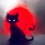 99px.ru аватар Черный кот сидит на фоне красного круга, art by Apofiss