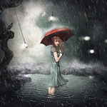 99px.ru аватар Девушка стоит в воде с красным зонтиком под дождем