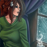 99px.ru аватар Девушка сидит у окна, за которым идет снег, рядом дымится кружка с кофе