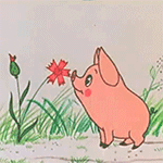 99px.ru аватар Поросенок на лугу нюхает цветочек