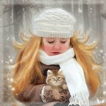 99px.ru аватар Девочка с золотистыми волосами с котенком на руках под снегом, by Marjie79