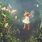 99px.ru аватар Девочка эльф балансирует на паутине, недалеко сидит мышка в кусту лилий