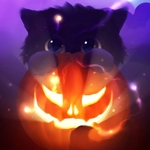 Аватар Черный котенок спрятался за Светильником Джека / Jeck Light в Хэллоуин / Helloween, art by Apofiss