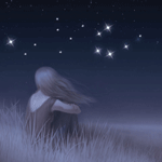 99px.ru аватар Девушка сидит в траве на фоне ночного неба