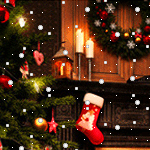99px.ru аватар Снег идет на фоне новогодней елки и носка для подарков