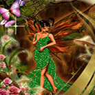 99px.ru аватар Девушка в серебристом зеленом платье и крыльями за спиной гуляет по лесу, где растут цветы, грибы и летают бабочки