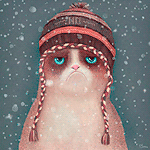 99px.ru аватар Grampy cat / Грэмпи кэт в шапке, под снегопадом