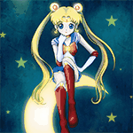 99px.ru аватар Усаги Цукино / Tsukino Usagi из аниме Сейлор Мун / Sailor Moon сидит на месяце в окружении мерцающих звезд
