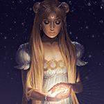 99px.ru аватар Усаги Цукино / Tsukino Usagi из аниме Сейлор Мун / Sailor Moon стоит на фоне звездного неба с волшебным сиянием между рук
