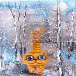 99px.ru аватар Рыжий кот под падающим снегом