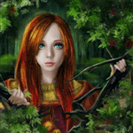 99px.ru аватар Рыжая девушка выглядывает среди листвы деревьев