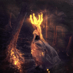 99px.ru аватар Девушка с горящими волосами идет по ступенькам в волшебном лесу, by llamacria