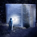 Аватар Девушка с фонарем в руках стоит перед огромной раскрытой книгой