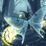 99px.ru аватар Маленькая фея сидит на грибе и шевелит крылышками на фоне волшебных круглых фонариков