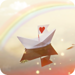 99px.ru аватар Бумажный кораблик с флагом с нарисованным сердечком, плывущий по воде под радугой
