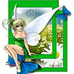 99px.ru аватар Девушка эльф в зеленой рамке сидит, свесив ноги на бабочку