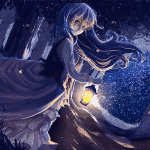 99px.ru аватар Девушка держит горящий фонарик и шевелит рукой, ее волосы и платье развиваются, а в дали волшебно мерцают звезды