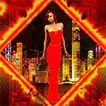 99px.ru аватар Девушка в красном платье стоит в огненном прямоугольнике