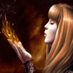 99px.ru аватар Девушка дует на огонь пылающий у нее на ладонях