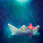 99px.ru аватар Бумажный кораблик с розовым цветком плавающий в воде под дождем