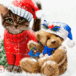 99px.ru аватар Кошка и плюшевый медведь в новогодних костюмах