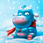 99px.ru аватар Замерзший бегемотик в красном шарфике сидит на снегу