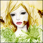 99px.ru аватар Светловолосая девушка с цветами над которыми летают пчелы