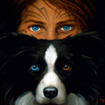 99px.ru аватар Голубоглазая девушка и черно-белая собака с разноцветными глазами, художник Тристан Элвелл