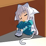 99px.ru аватар Девочка с белыми волосами сладко спит в коробке, Neko girl