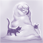Аватар Девушка сидит укутанная в одеяло, рядом две кошки, by krrrokozjabrra