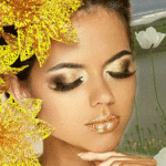 99px.ru аватар Девушка с закрытыми глазами, золотой помадой на губах и золотыми цветами у головы
