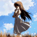 Аватар Nagisa / Нагиса из аниме Кланнад / Clannad в окружении светящихся магических шариков на фоне неба