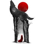 99px.ru аватар Девушка в красном плаще стоит между деревьями, которые переходят в ноги волка, воющего на полую луну, by Design-By-Humans