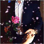 99px.ru аватар Девушка держит за руку мужчину с розовой розой в руках, в окружении лепестков